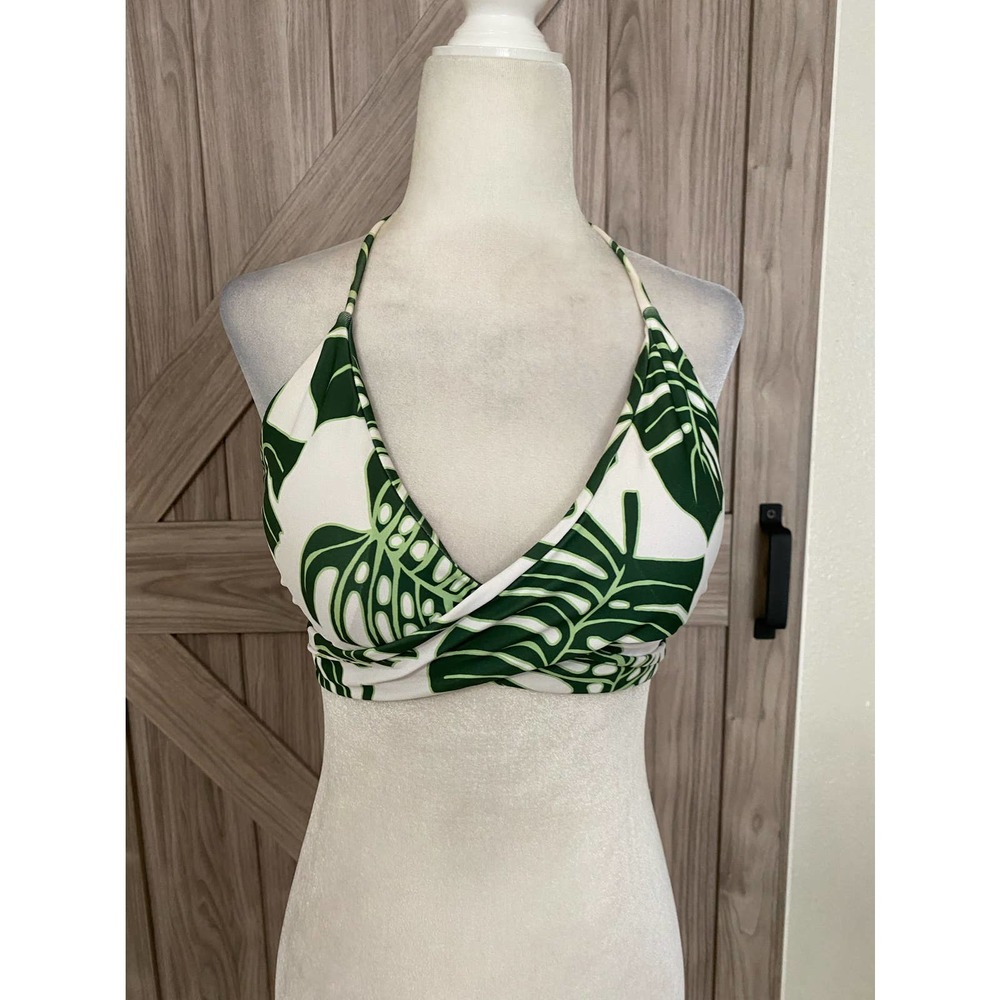 Cupshe Green and White Tropical Wrap Bikini Top